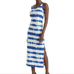 White Tie Dye Stripe Scoop Neck Sleeveless Midi Casual Maxi Dress